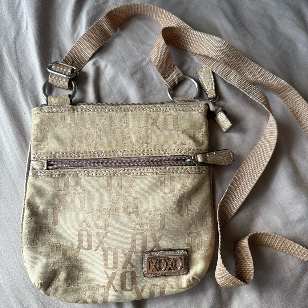 XOXO Beige Crossbody Bag with Logo Pattern
